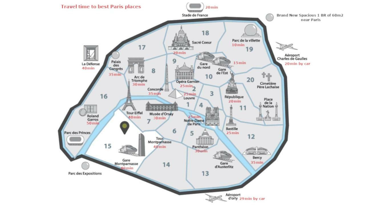 Grand F3 60M2 Pour 6 Personnes - Paris 19Eme - Stade De France - La Villette 奥贝维利埃 外观 照片